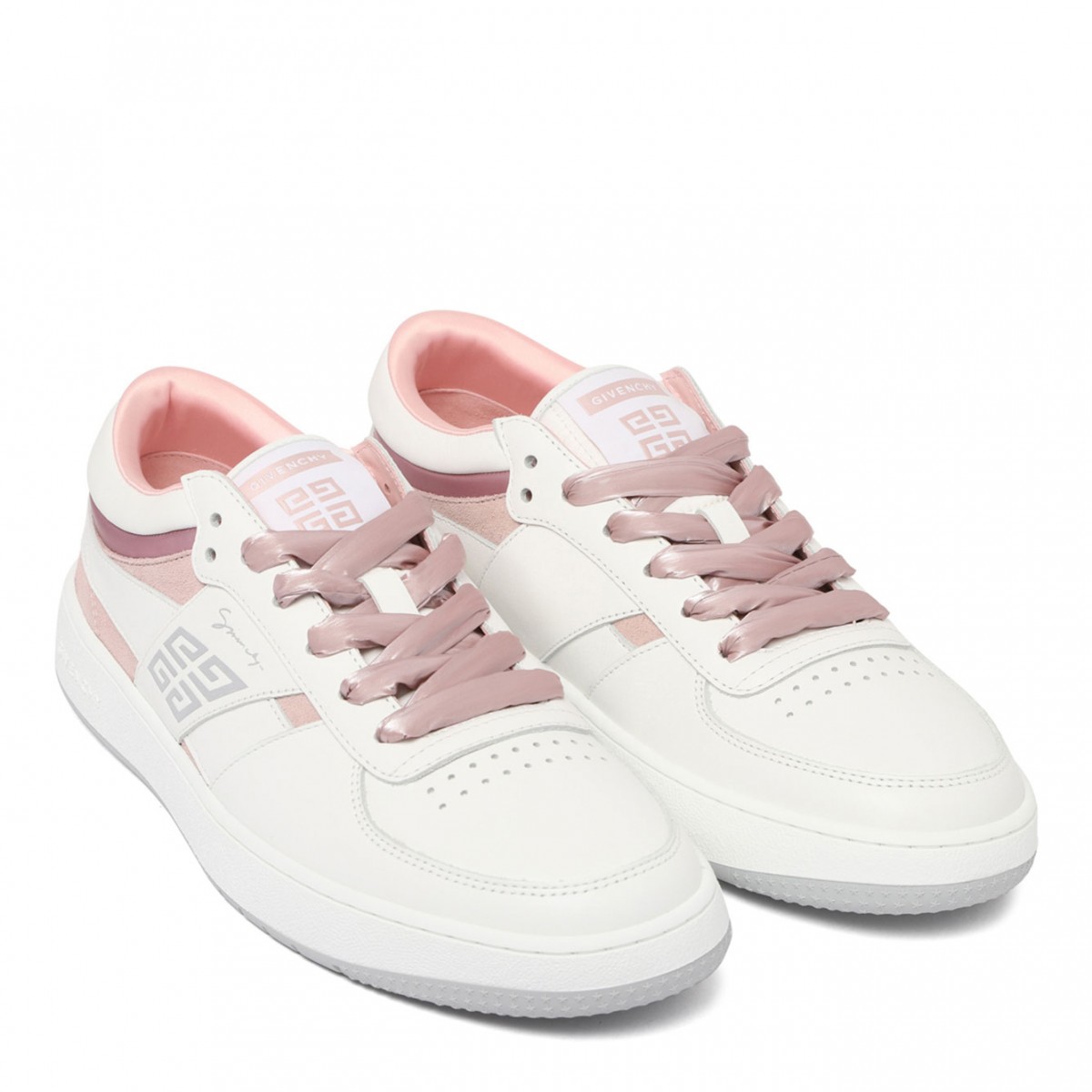 White and Pink Logo Print Sneakers
