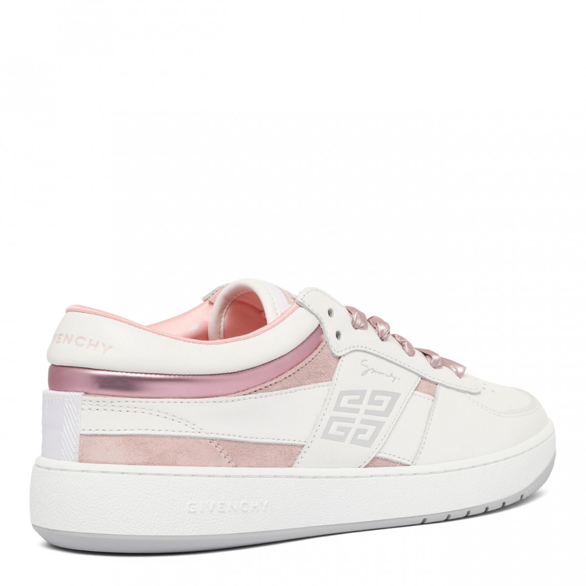 White and Pink Logo Print Sneakers
