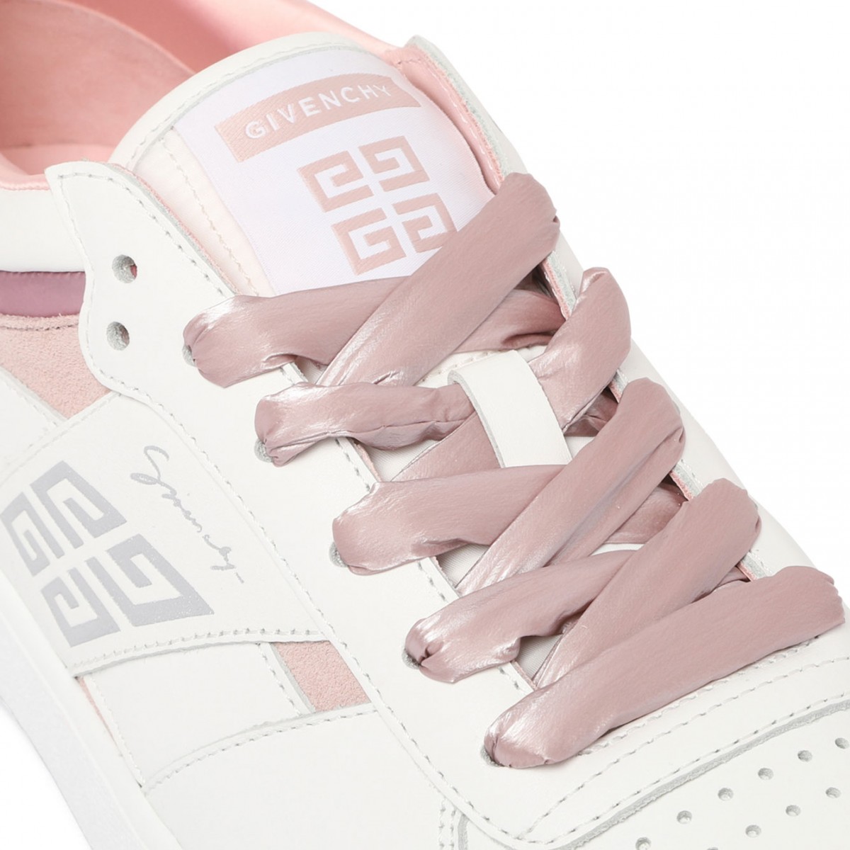 White and Pink Logo Print Sneakers