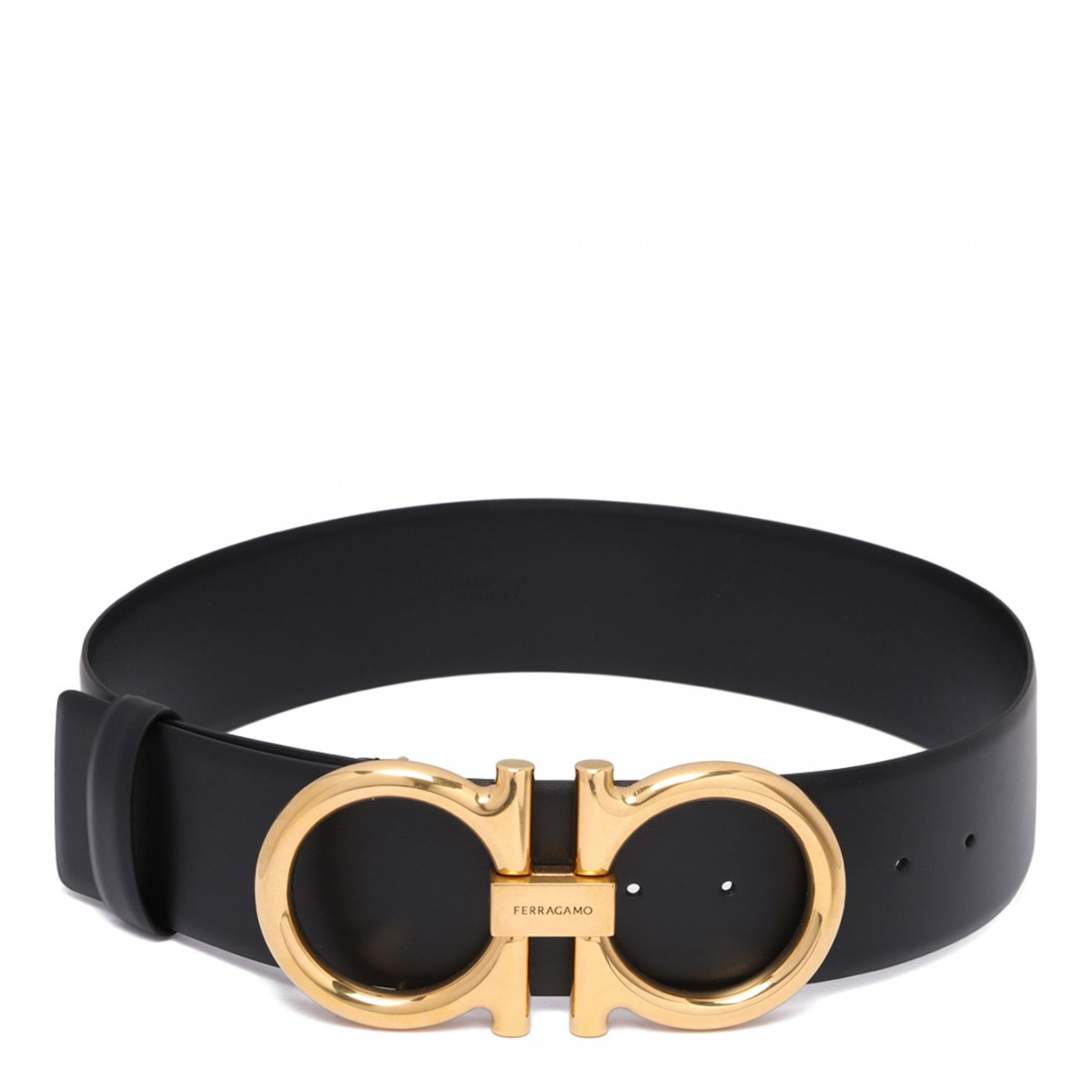 Black Donna Gancini Leather Belt