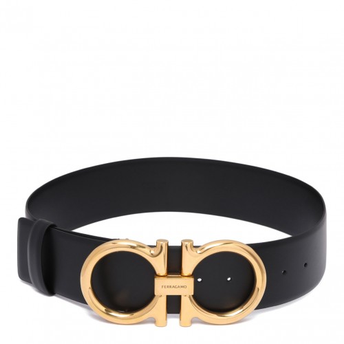 Black Donna Gancini Leather Belt