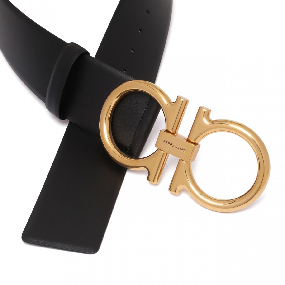 Black Donna Gancini Leather Belt