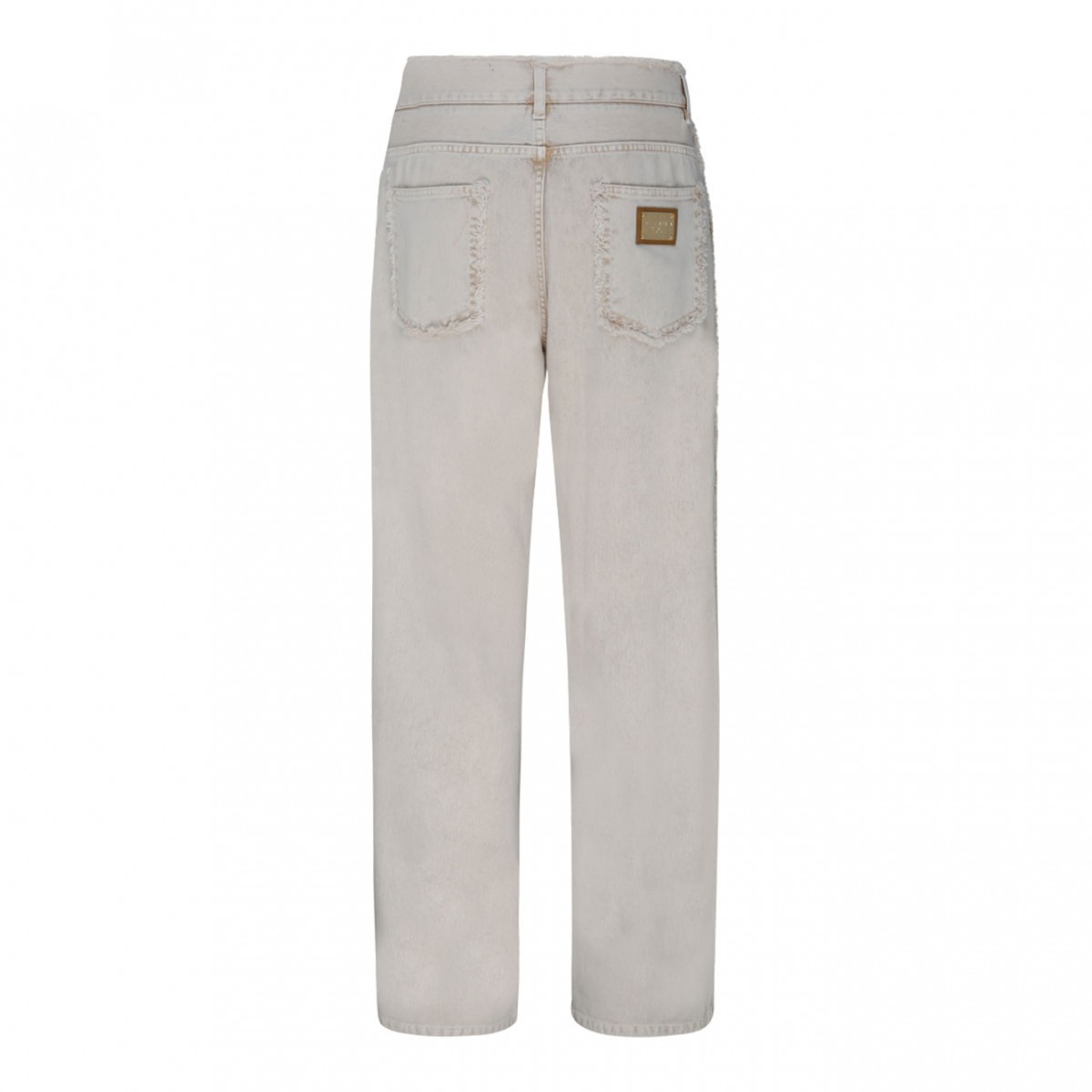 Light Beige Cotton Frayed Trim Jeans