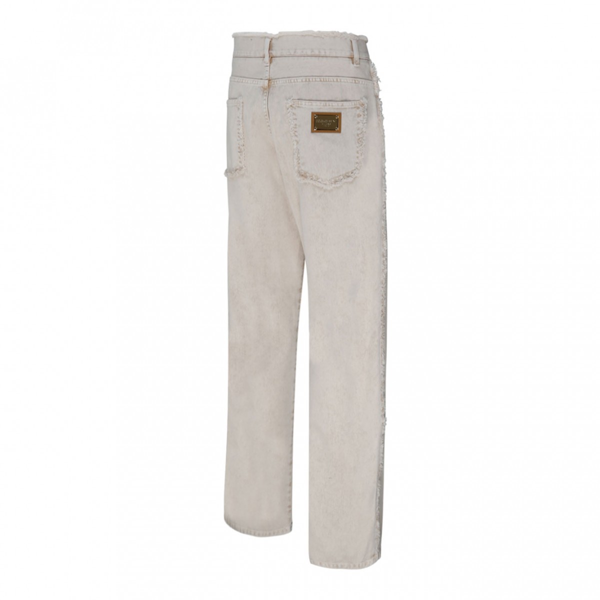 Light Beige Cotton Frayed Trim Jeans