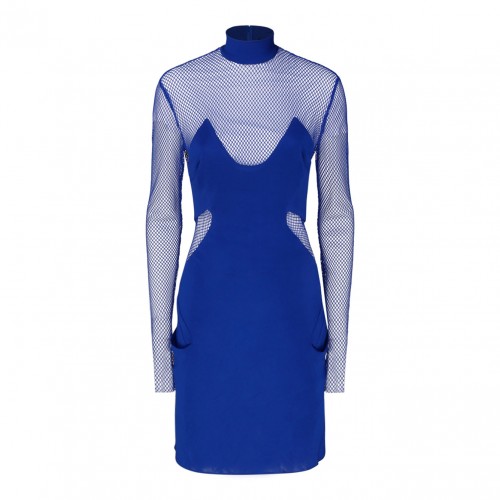 Cobalt Blue Illusion Mesh Panel Minidress