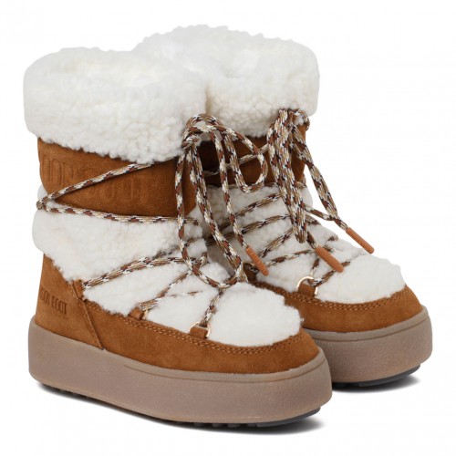 Moon Boot Brown and White Shearling Boots