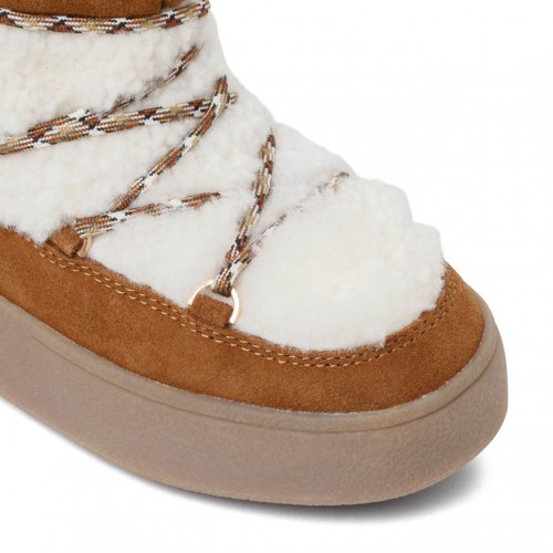 Moon Boot Brown and White Shearling Boots