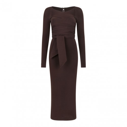 Brown Wrap Midi Dress