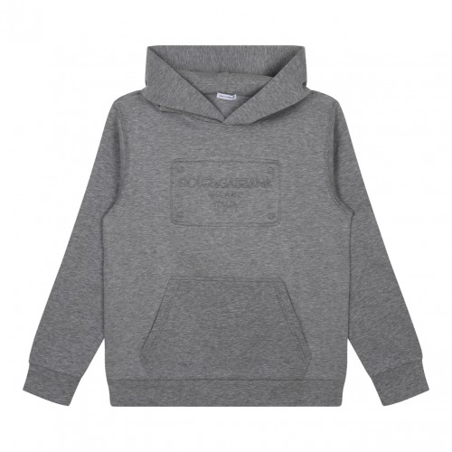 Grey Logo Print Hoodie