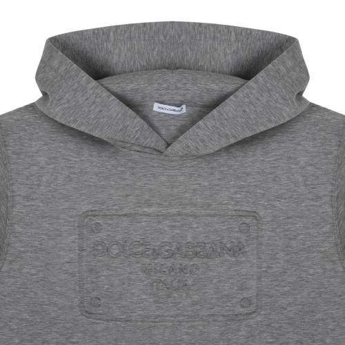 Grey Logo Print Hoodie
