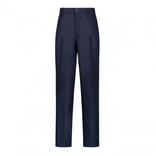Blue Wide-Leg Linen Pants