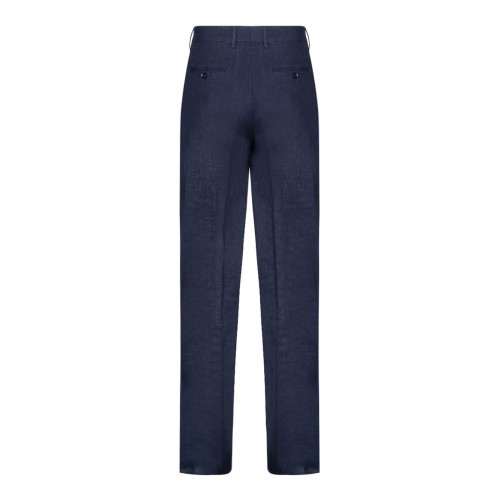 Blue Wide-Leg Linen Pants