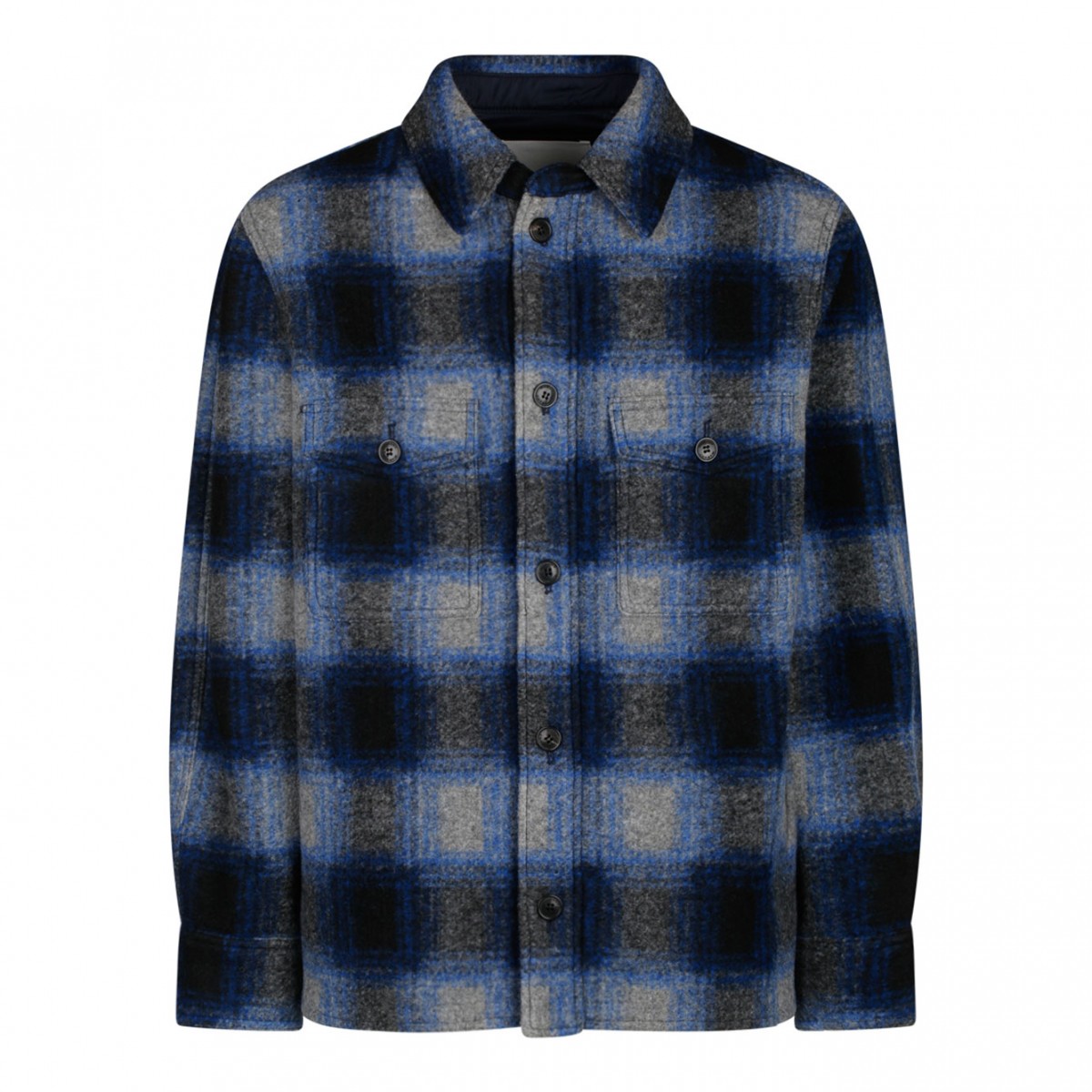 Blue, Black and Light Grey Plaid Check Pattern Shirt