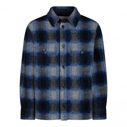 Blue, Black and Light Grey Plaid Check Pattern Shirt