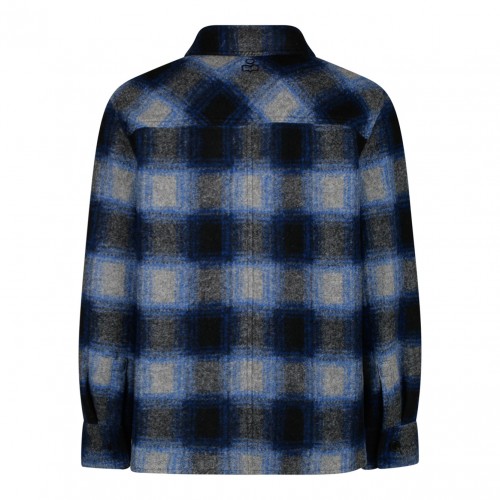 Blue, Black and Light Grey Plaid Check Pattern Shirt