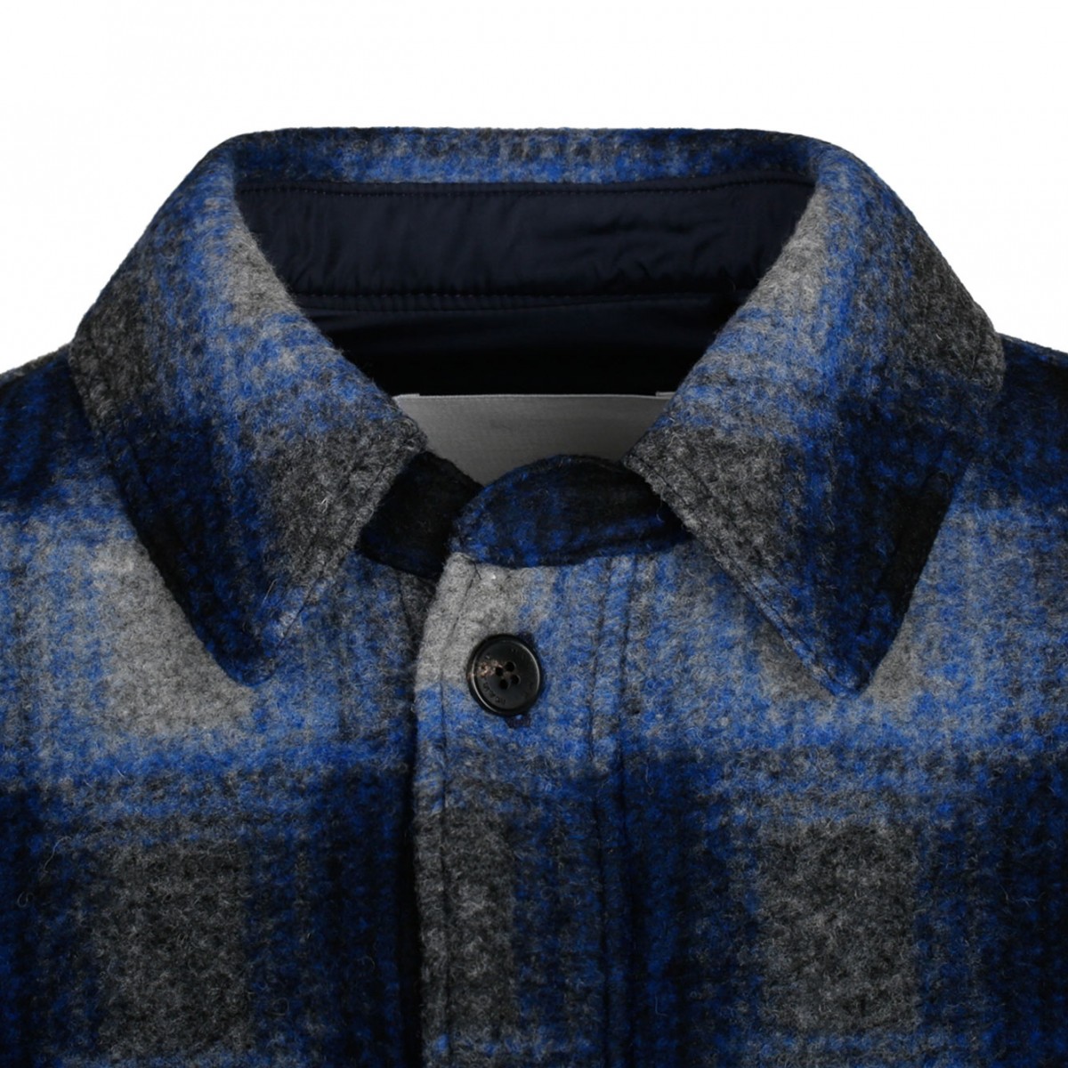 Blue, Black and Light Grey Plaid Check Pattern Shirt