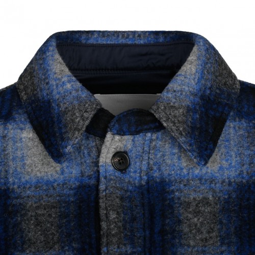 Blue, Black and Light Grey Plaid Check Pattern Shirt
