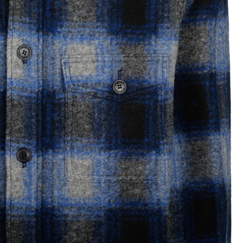 Blue, Black and Light Grey Plaid Check Pattern Shirt