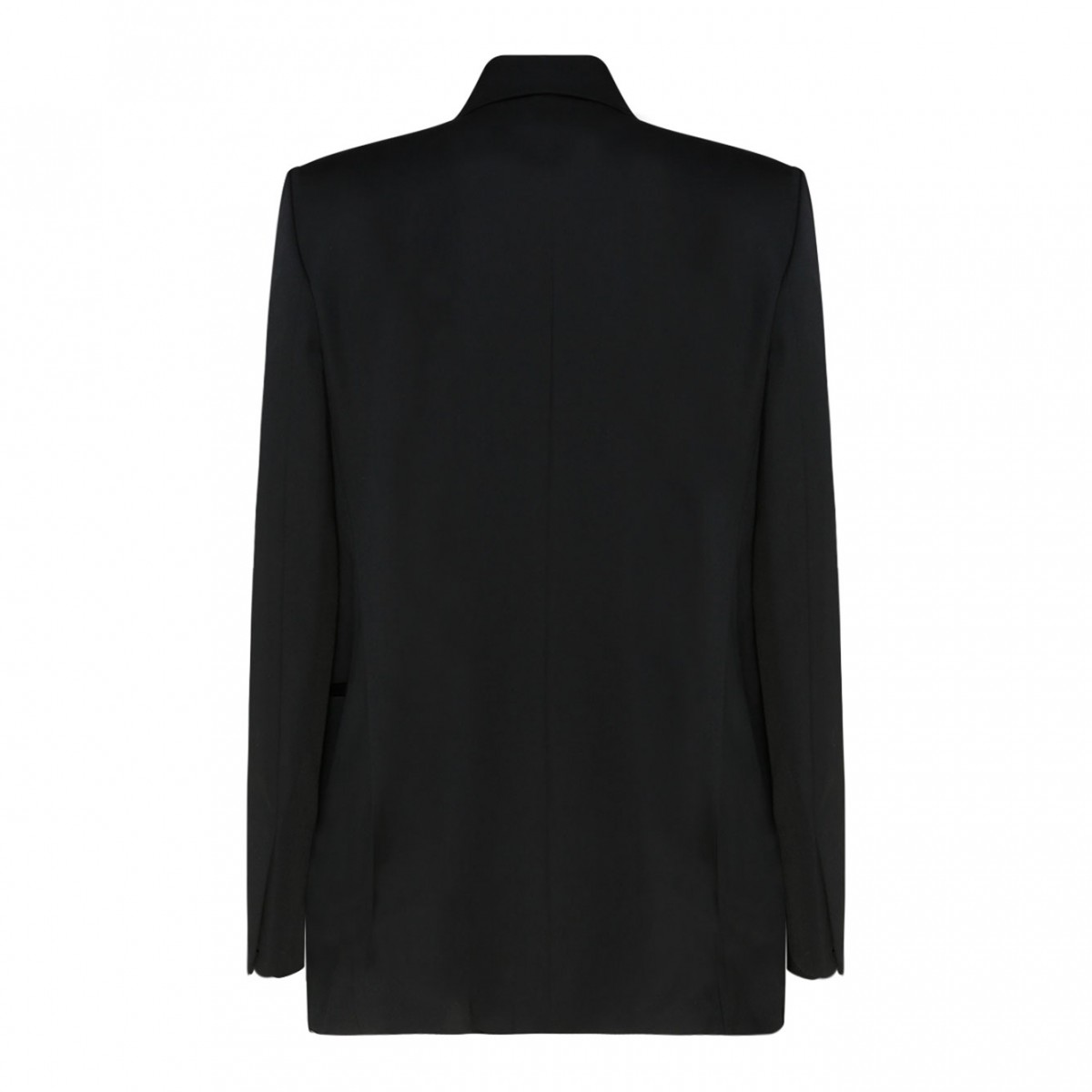 Black Wool Jewel Buttons Open Front Blazer