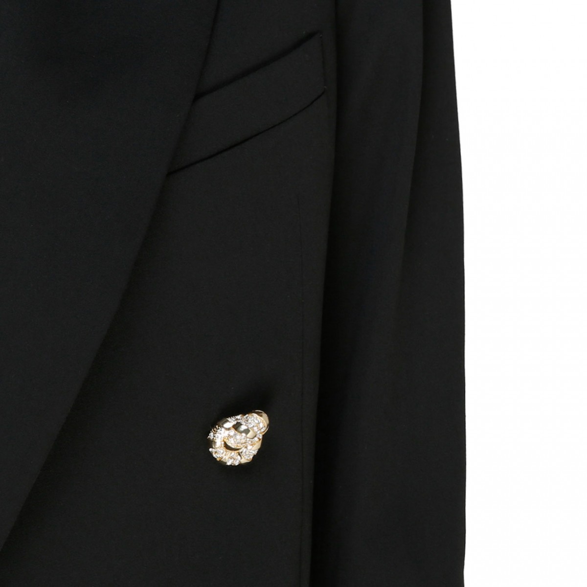 Black Wool Jewel Buttons Open Front Blazer