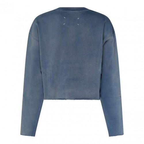 Indigo Blue Cotton Logo Patch Cropped Sweatshirt
