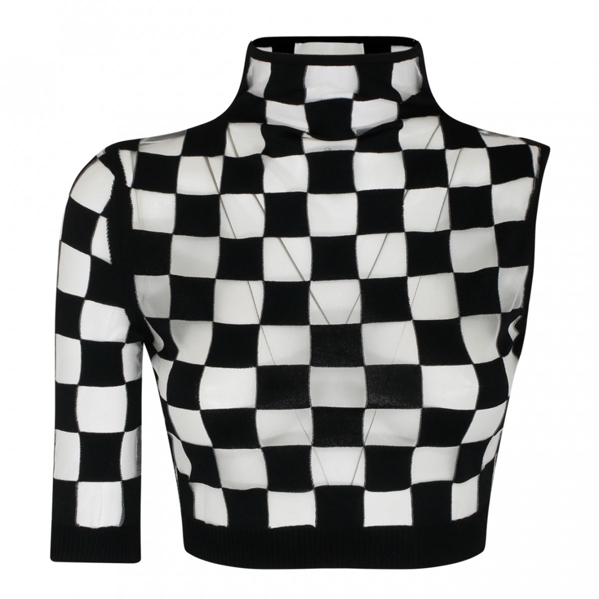 Black and White Check Pattern Crop Top
