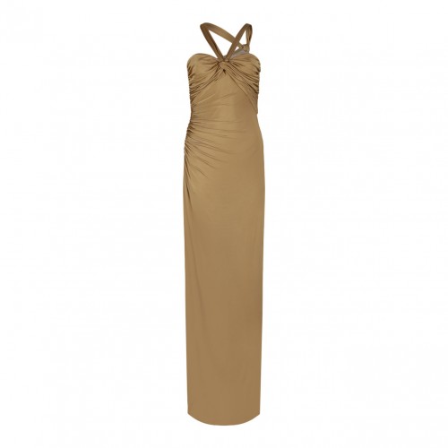 Gold Tone Draped Midi Dress