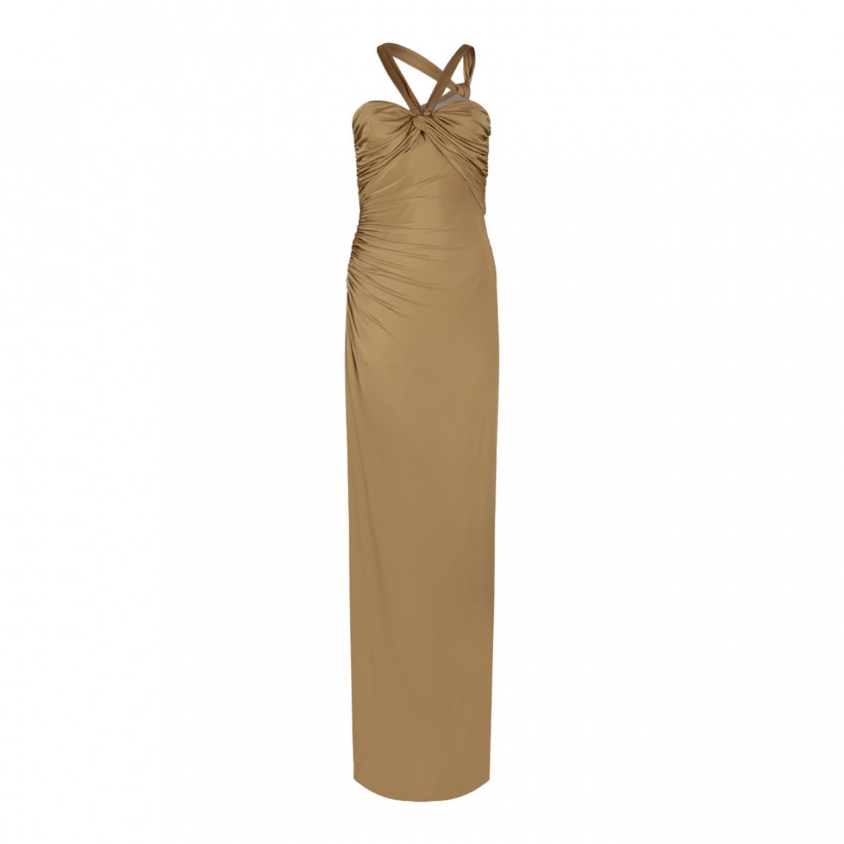 Gold Tone Draped Midi Dress