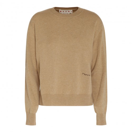 Dune Brown Cashmere Logo Embroidered Jumper