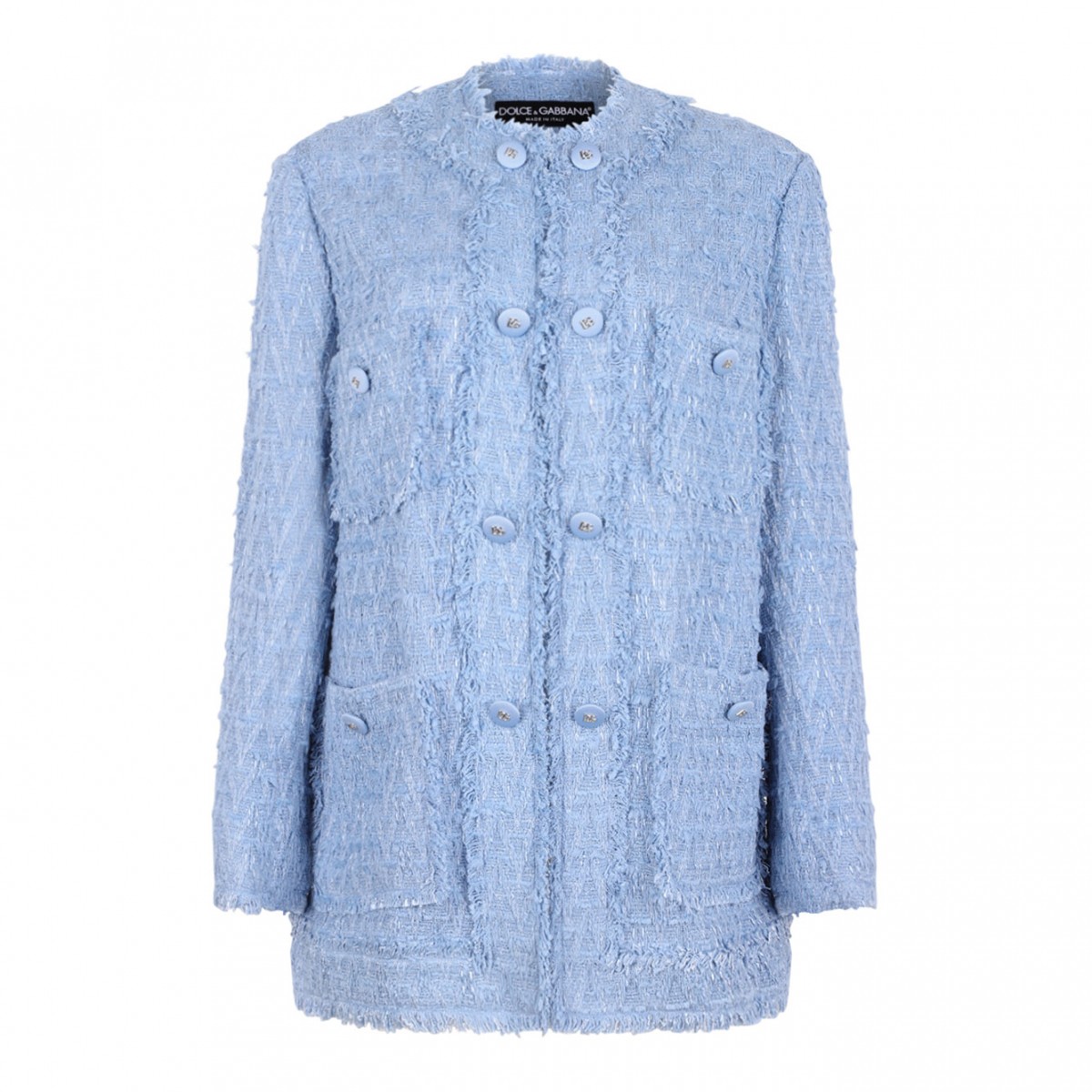 Light Blue Single-Breasted Cotton Rush-Stitch Jacket