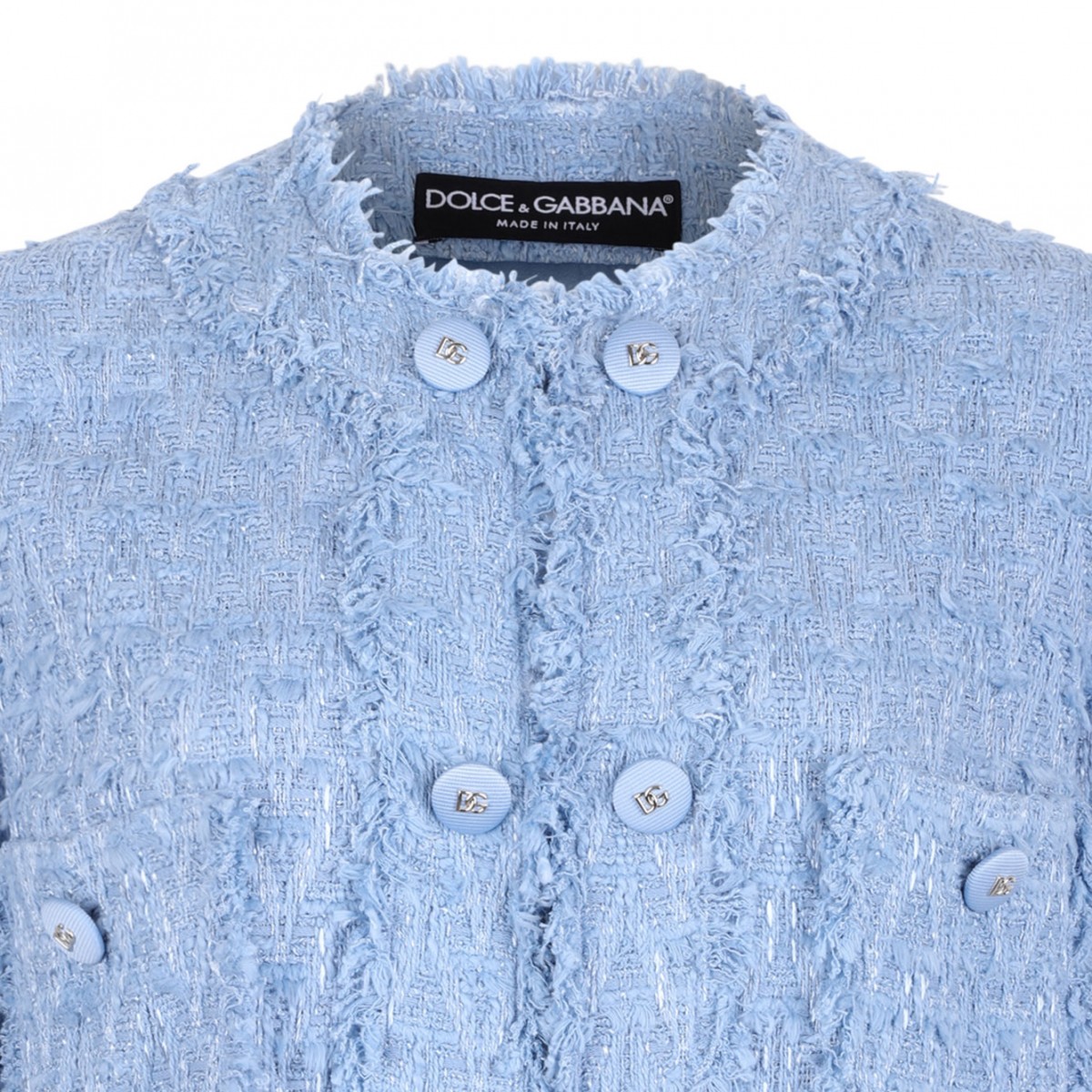 Light Blue Single-Breasted Cotton Rush-Stitch Jacket