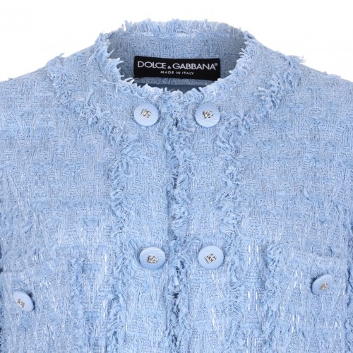 Light Blue Single-Breasted Cotton Rush-Stitch Jacket