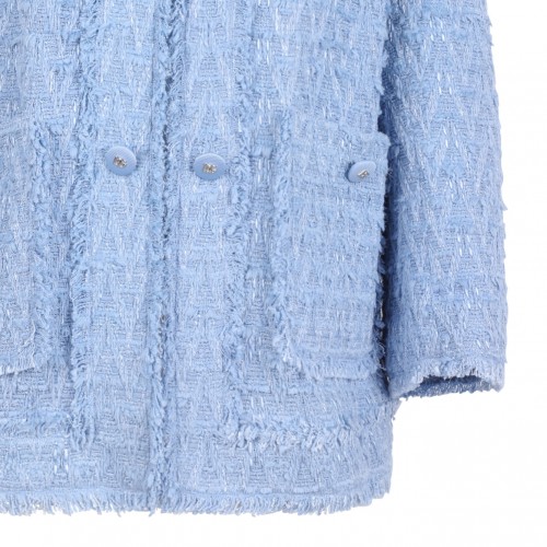 Light Blue Single-Breasted Cotton Rush-Stitch Jacket