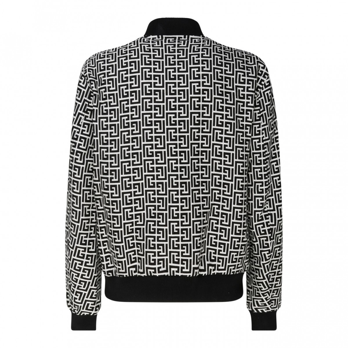 Black and White Cotton Monogram Pattern Reversible Bomber Jacket