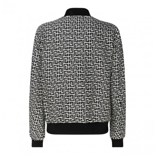 Black and White Cotton Monogram Pattern Reversible Bomber Jacket