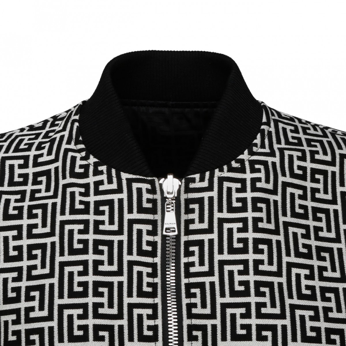 Black and White Cotton Monogram Pattern Reversible Bomber Jacket