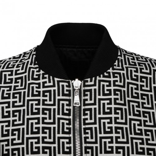 Black and White Cotton Monogram Pattern Reversible Bomber Jacket