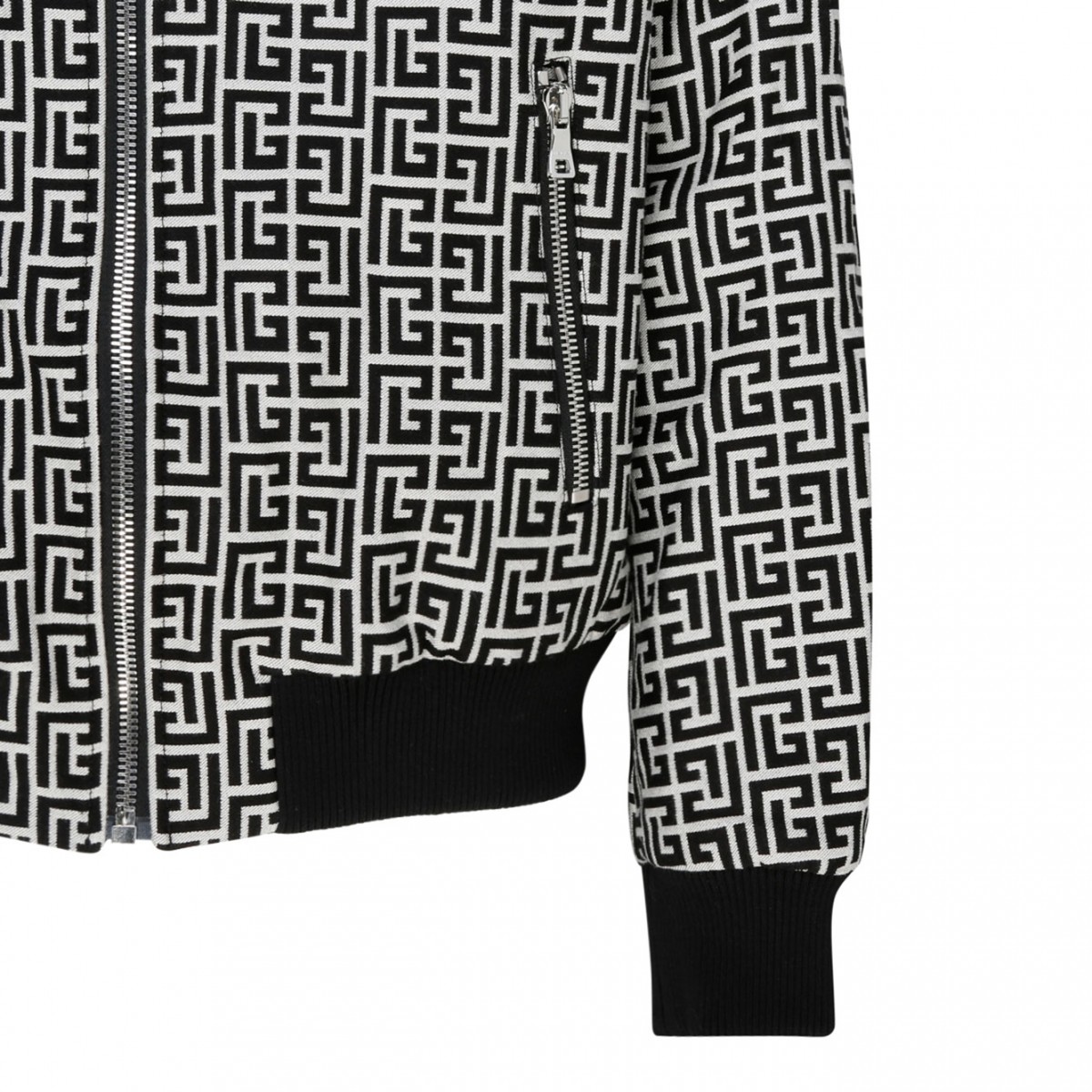 Black and White Cotton Monogram Pattern Reversible Bomber Jacket