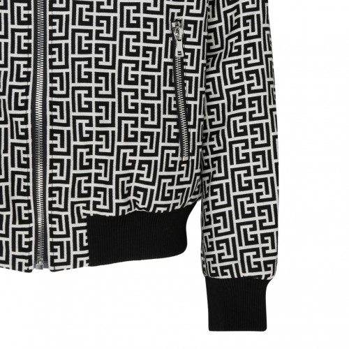 Black and White Cotton Monogram Pattern Reversible Bomber Jacket