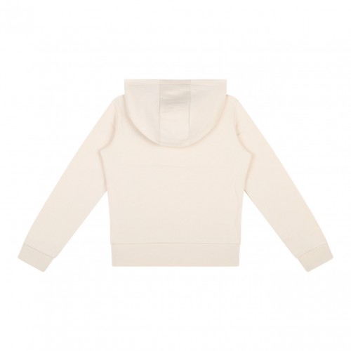 Cream White Logo Embroidered Hoodie