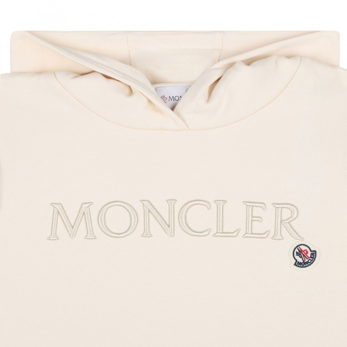 Cream White Logo Embroidered Hoodie