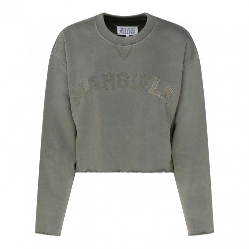 Olive Green Cotton Logo Patch Cropped Sweatshirt