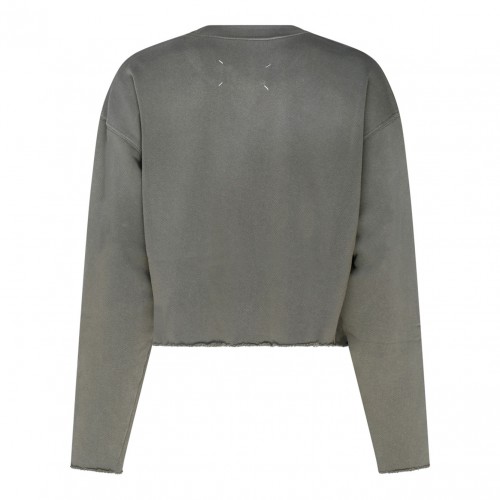 Olive Green Cotton Logo Patch Cropped Sweatshirt