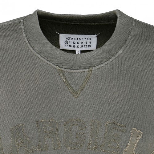 Olive Green Cotton Logo Patch Cropped Sweatshirt