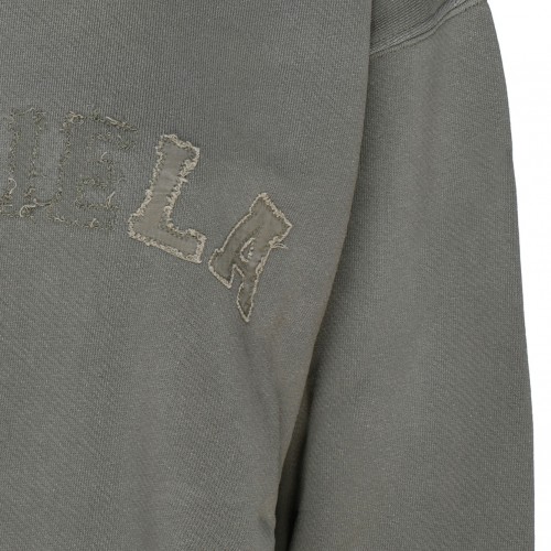 Olive Green Cotton Logo Patch Cropped Sweatshirt