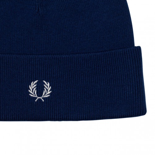 Navy Wool Logo Embroidered Knitted Beanie