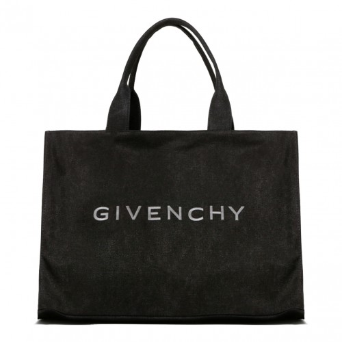 Black Logo Embroidered Tote Bag