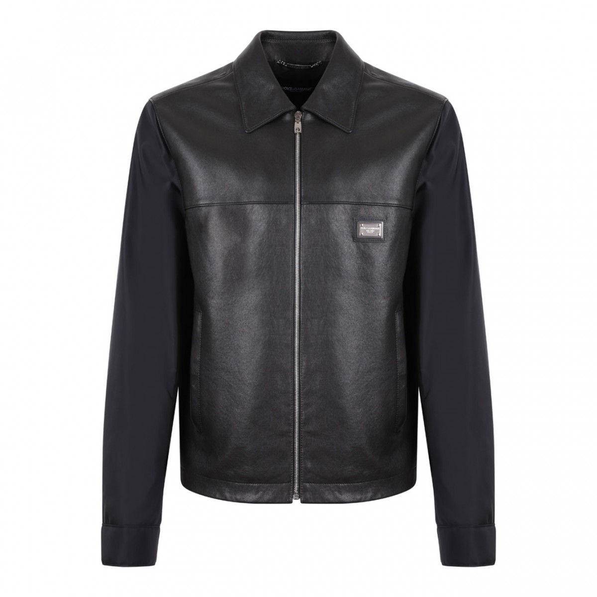 Black Logo-Plaque Leather Jacket
