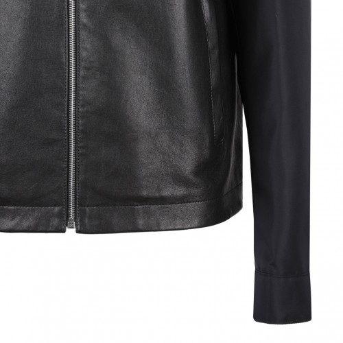 Black Logo-Plaque Leather Jacket