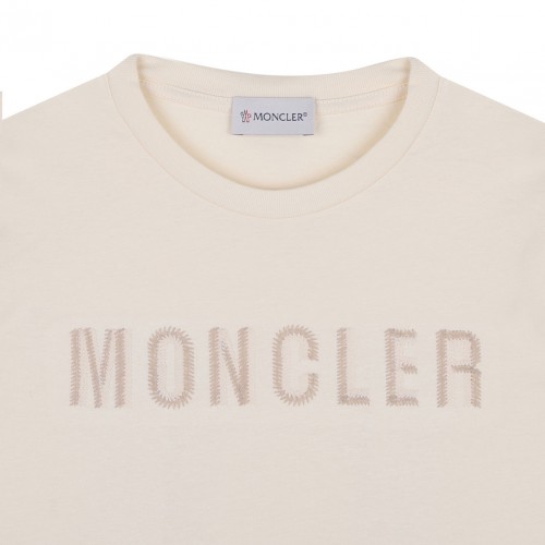 Beige Logo Embroidered T-Shirt